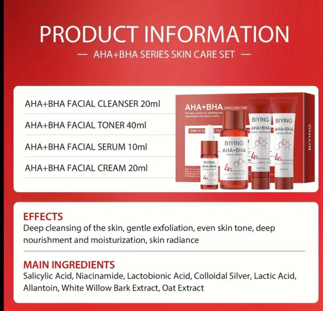4 pc AHA & BHA skin care set